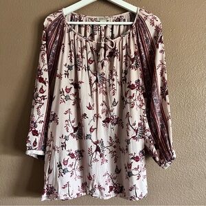 Lucky Brand Light Pink Front Tie Floral Boho Blouse Size 2X